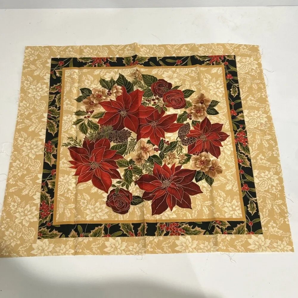 4 Christmas Poinsettia Pillow Cotton Quilting Fabric Panels Cut Out 20